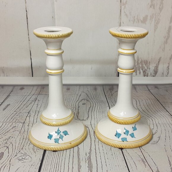 Floral Candle Holders Nora Fenton Made In Italy Set Of 2 Hand Painted Numbered - Picture 3 of 14